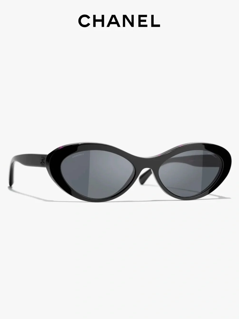 CHANEL Black Cat-Eye Sunglasses with Dark Gray Lenses